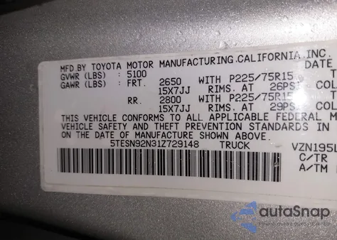 2001 Toyota Tacoma Prerunner V6 from USA, damaged, VIN 5TESN92N31Z729148